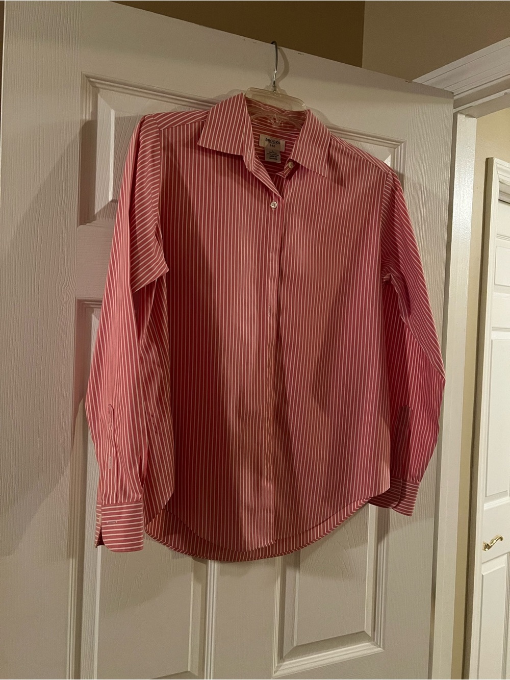 Brooks Pink and White Striped Button-Down Shirt